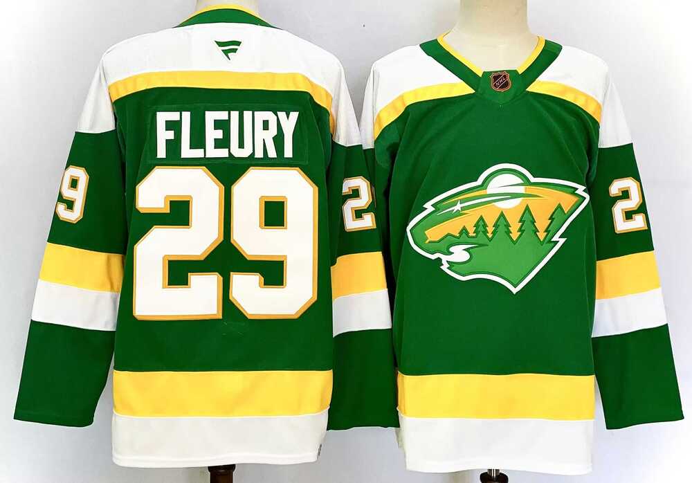 Mens Minnesota Wild #29 Marc-Andre Fleury Green 2024-25 Alternate Stitched Hockey Jersey